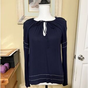 Navy blue with white embroidery peasant blouse